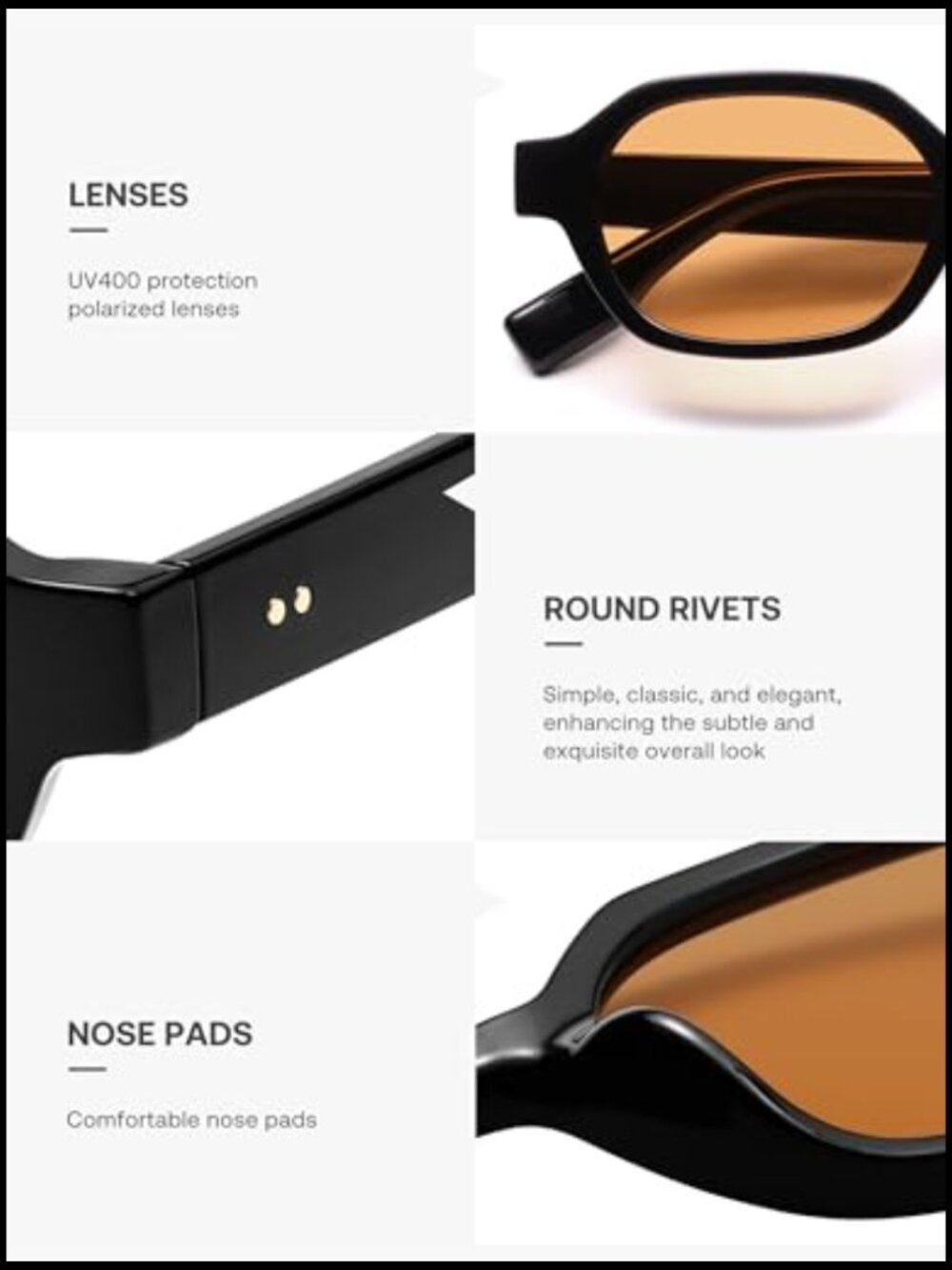 Retro Polarized Hexagon Sunglasses UV400 Protection Trendy Rectangle Frame - Picture 4 of 7